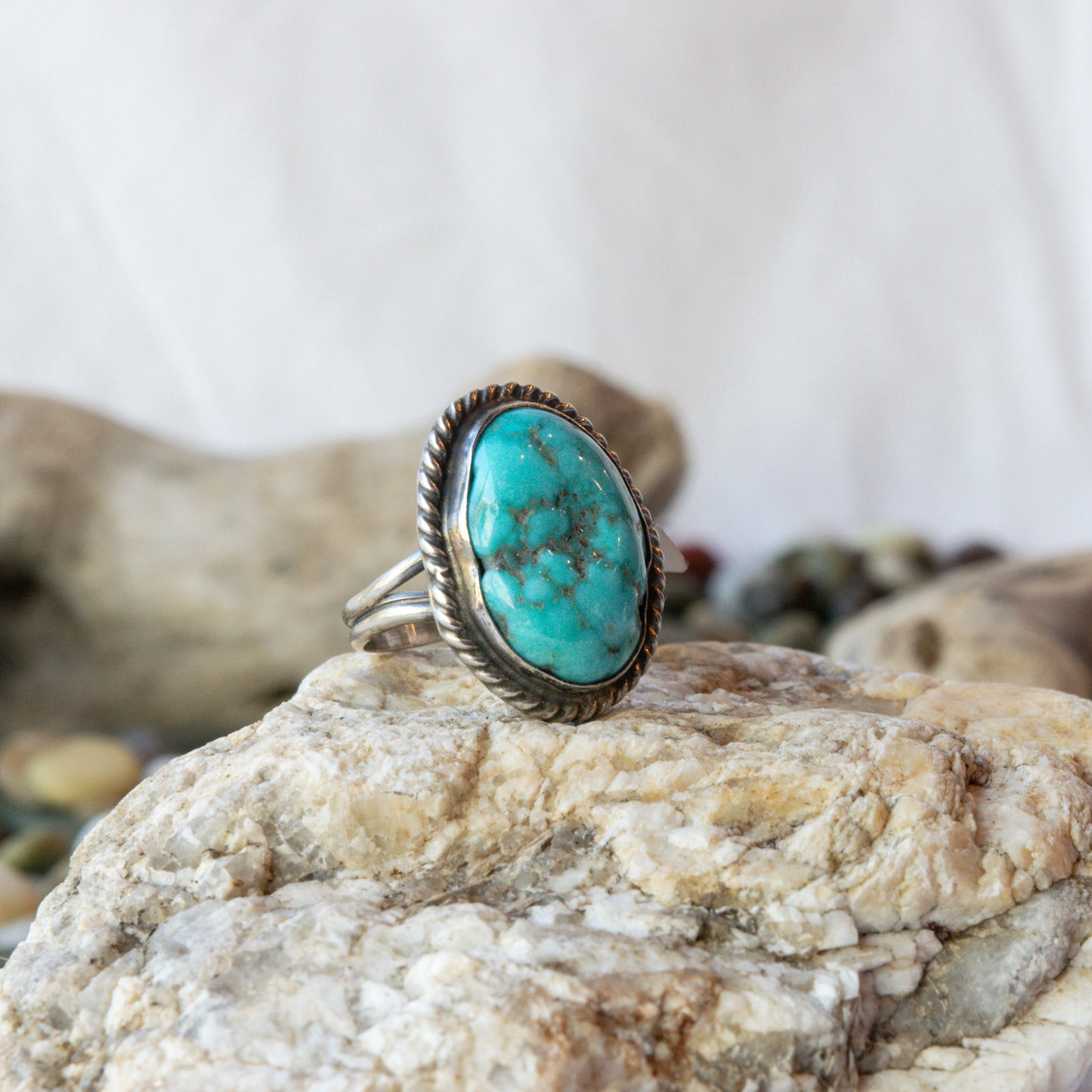 Raw Edged Kingman Turquoise Navajo Ring