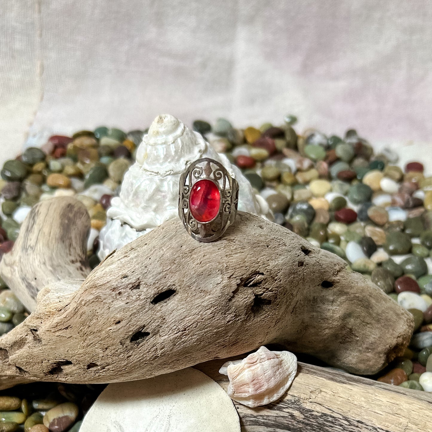 Scroll Magenta Moonstone Ring