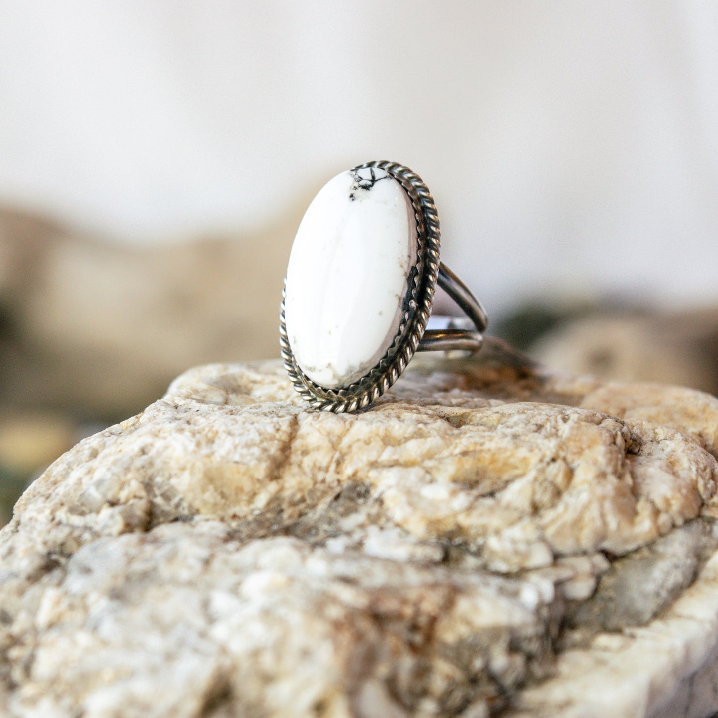 White Buffalo Turquoise Navajo Ring