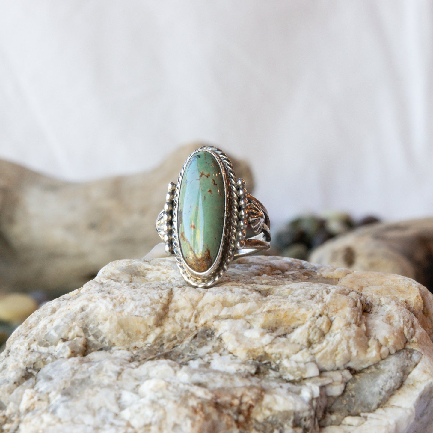 Narrow Kingman Turquoise Navajo Ring