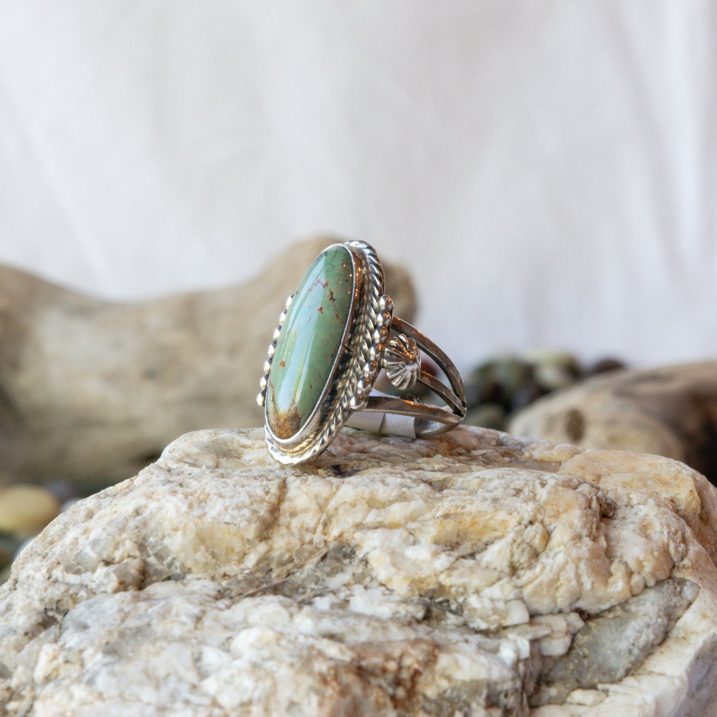 Narrow Kingman Turquoise Navajo Ring