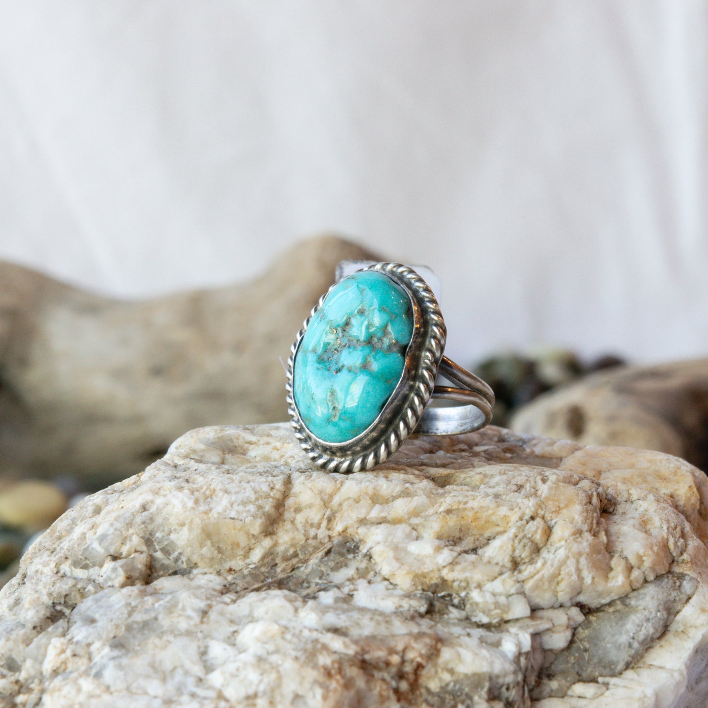 Raw Edged Kingman Turquoise Navajo Ring