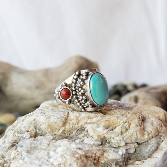 Regal Turquoise and Coral Ring