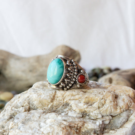 Regal Turquoise and Coral Ring