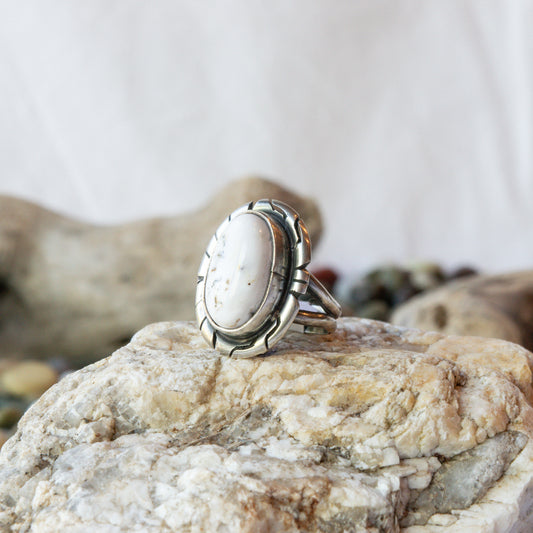 White Buffalo Turquoise Navajo Ring
