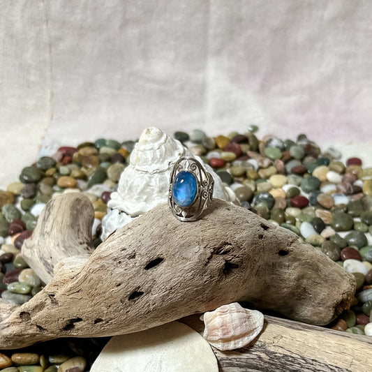 Scroll Blue Moonstone Ring